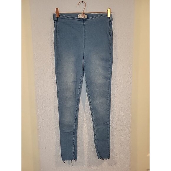 Free People Jeans Womens 29 Blue Denim Pull On Raw Hem High Waist - Picture 1 of 6